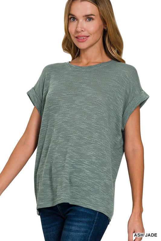 Mia Hacci Slub Sleeve Tshirt in Ash Jade