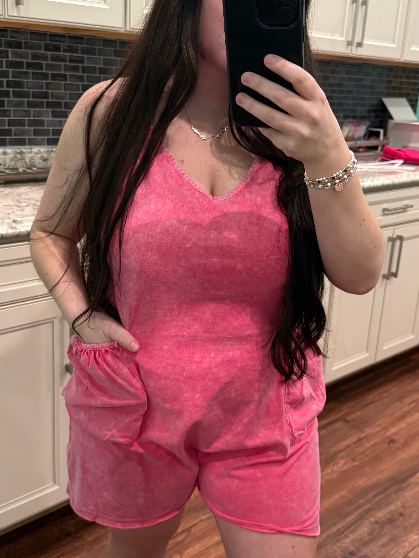 The Bailey Mineral Washed Front Pocket Romper