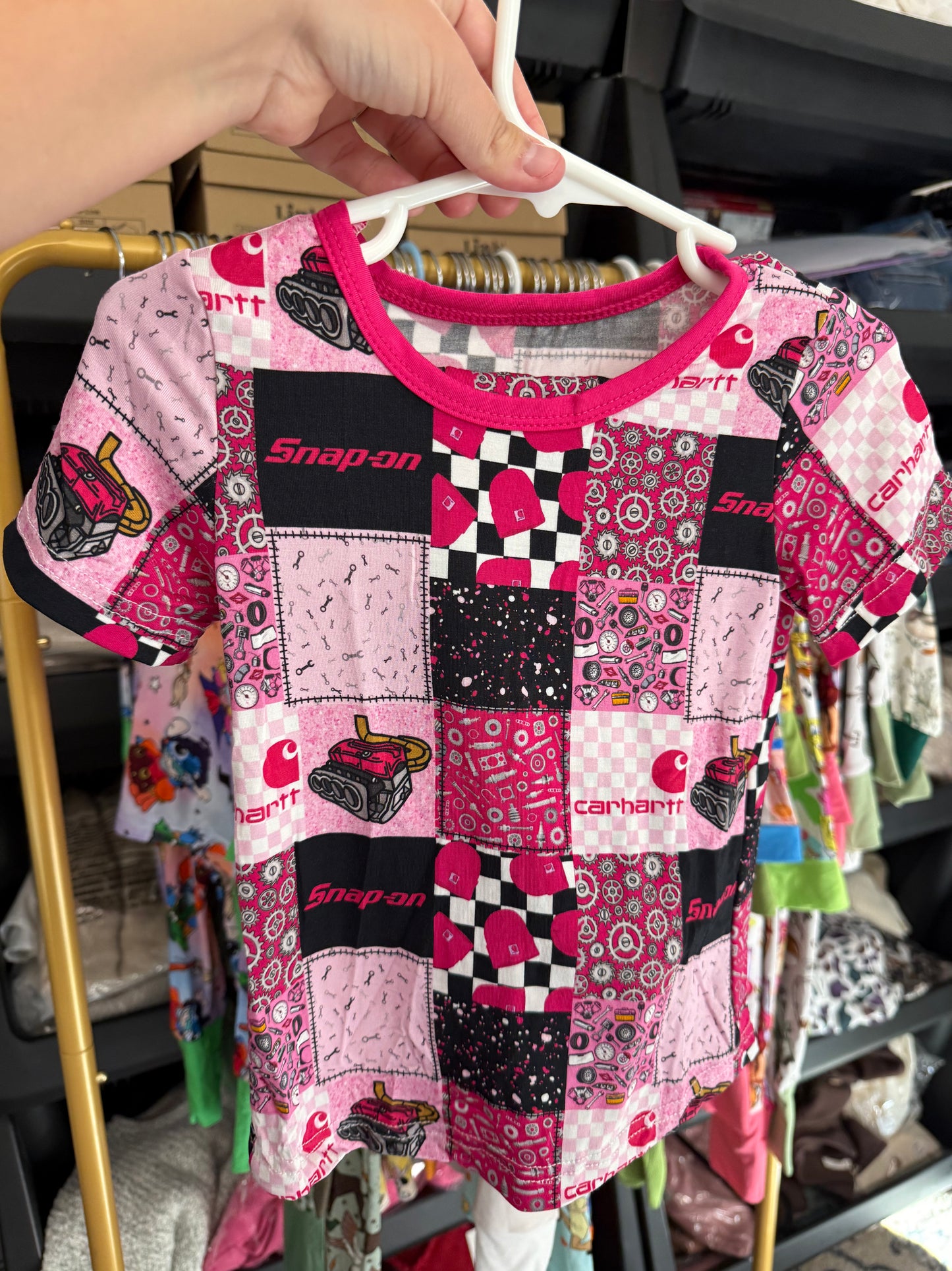 Pink Carhartt / Snap On Patchwork 2 Piece Short Sleeve Pants Set