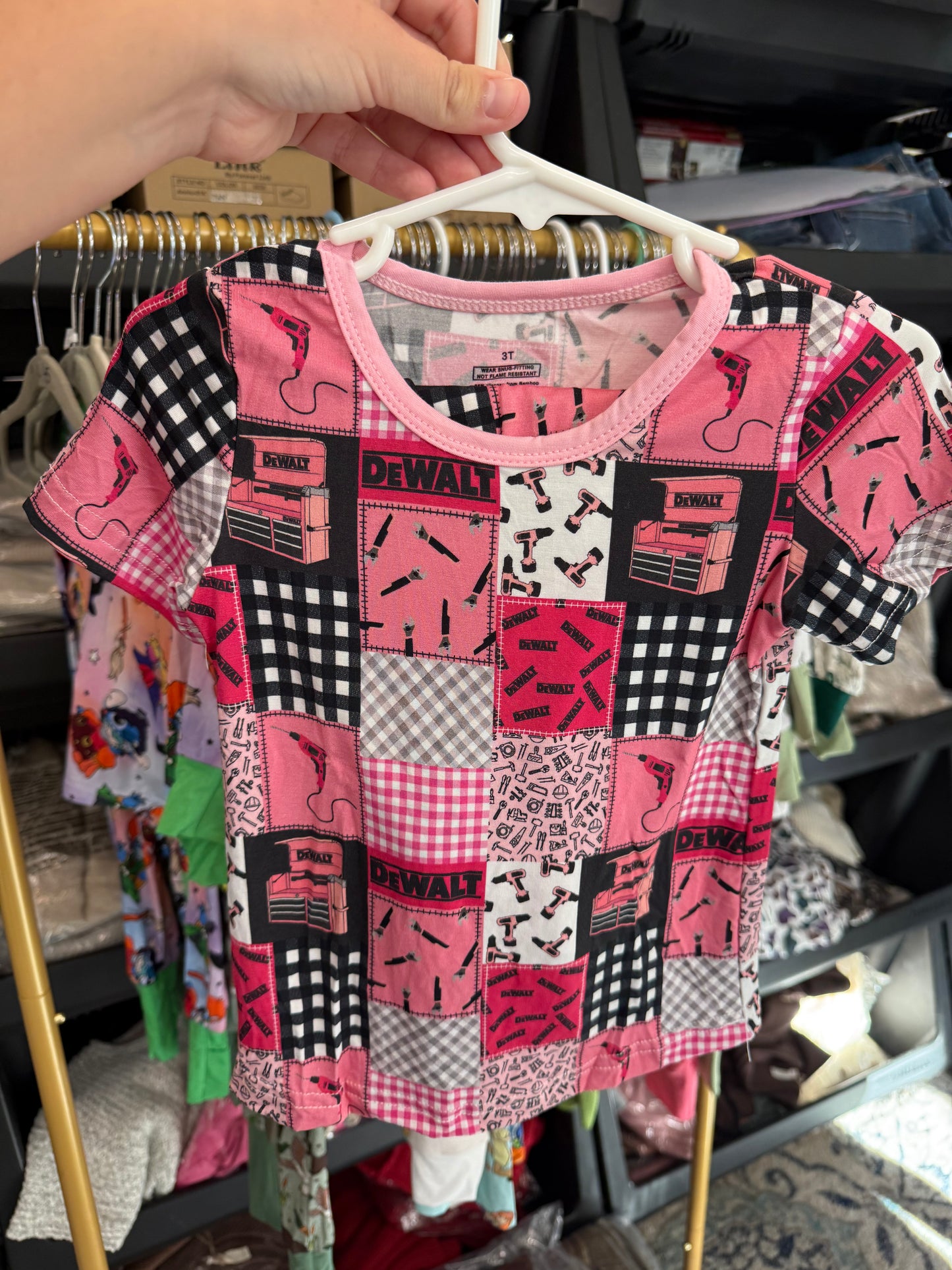 Pink Dewalt Patchwork Zippy & Short Sleeve Pants Set