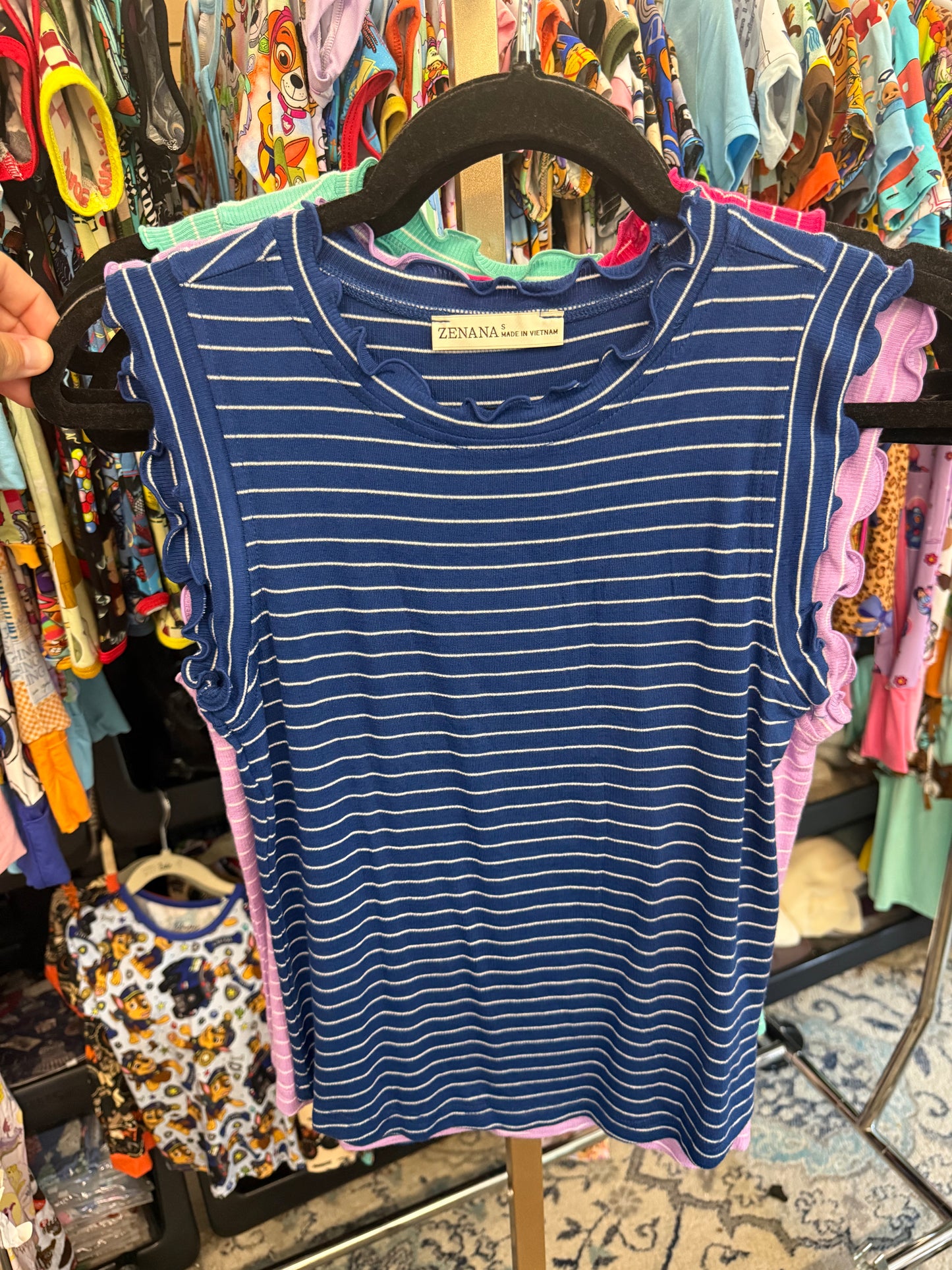 Striped Lettuce Trim Ribbed Knit Tank - 4 Colors