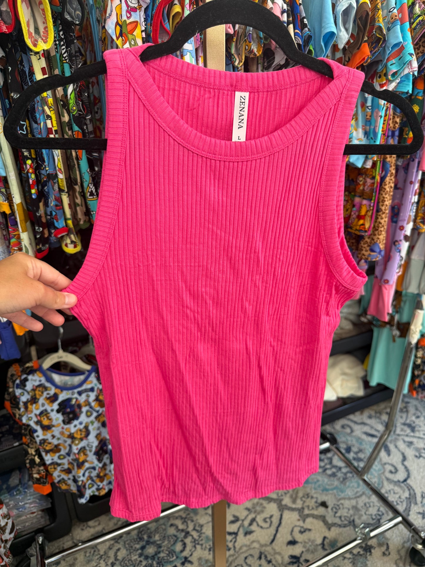The Lilly Ribbed Knit Basic Tank Hot Pink