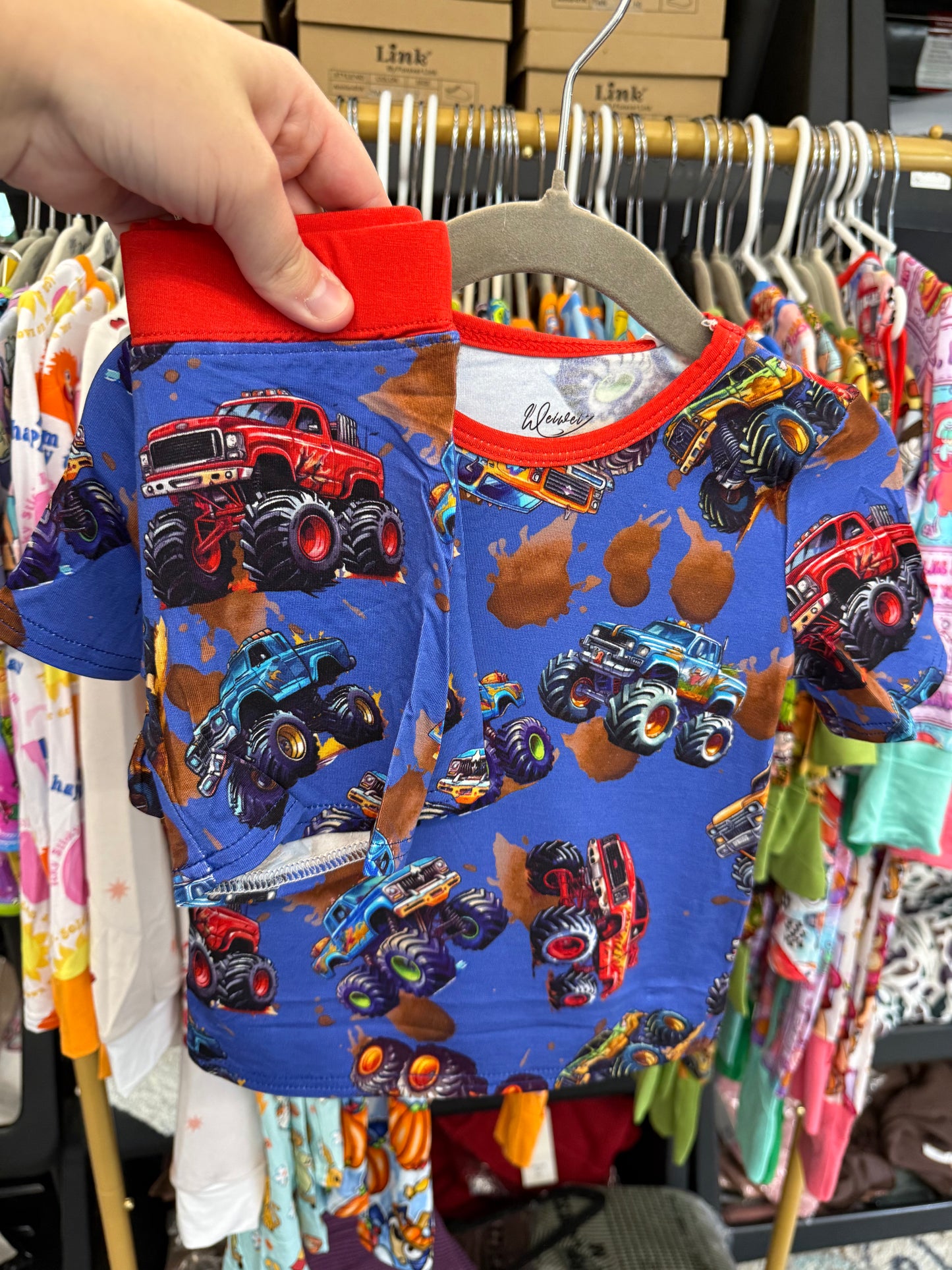 Blue Monster Trucks Shorts Set