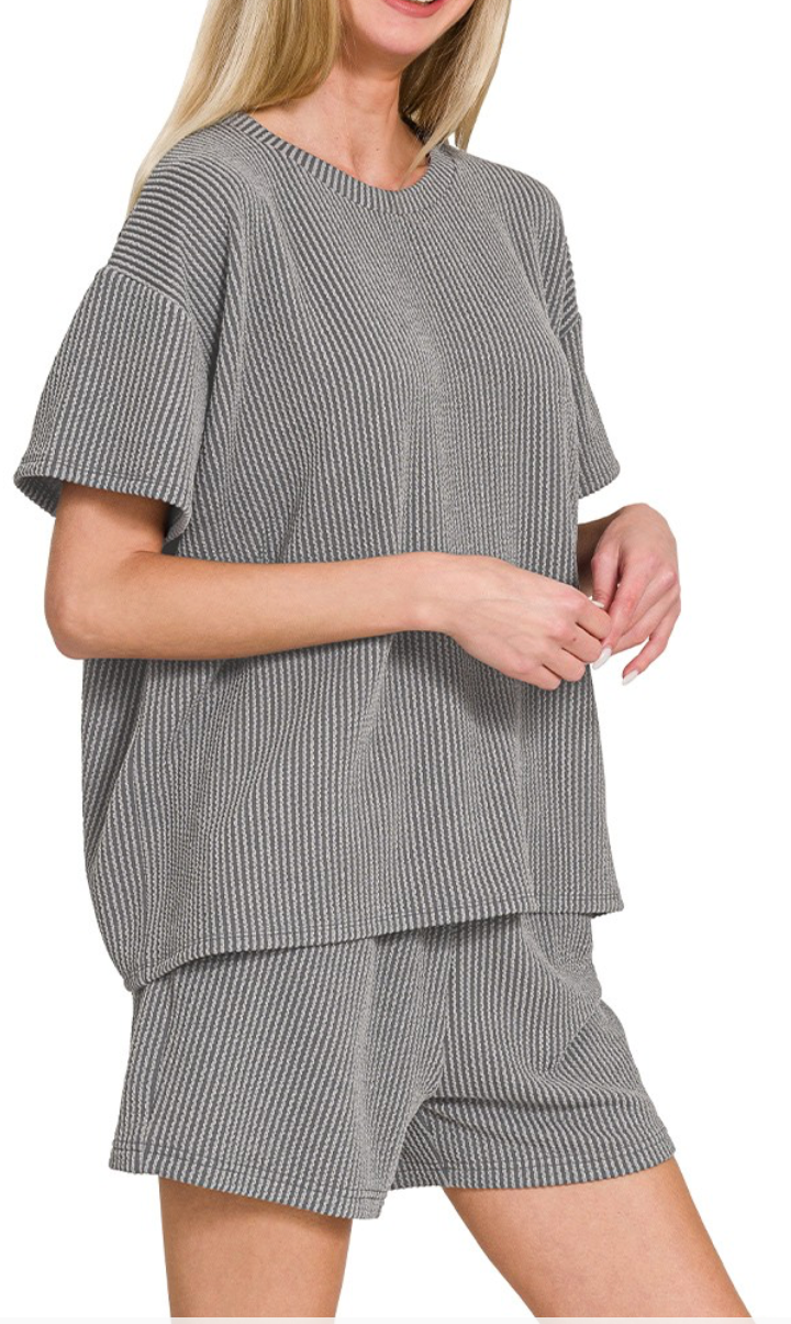 Ribbed Knit Shorts Set - STYLE #1