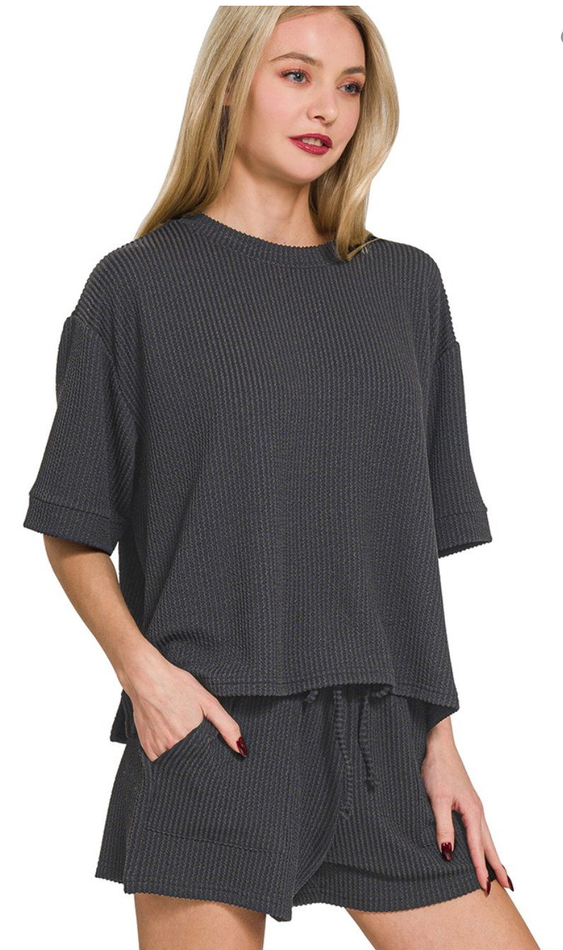 Ribbed Knit Shorts Set - STYLE #2