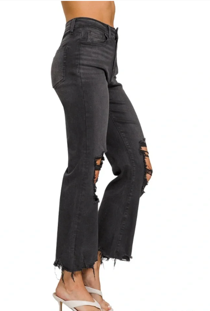 The Brooklyn Black Distressed Cropped Fit Jeans