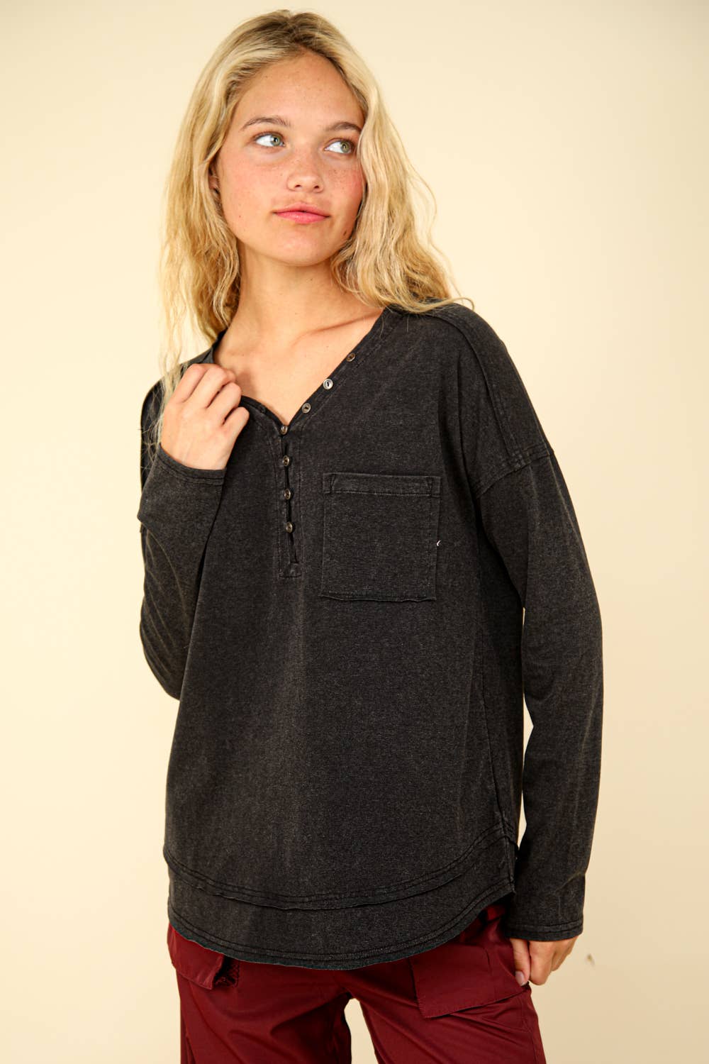 Mineral Washed Cotton Comfy Knit Top