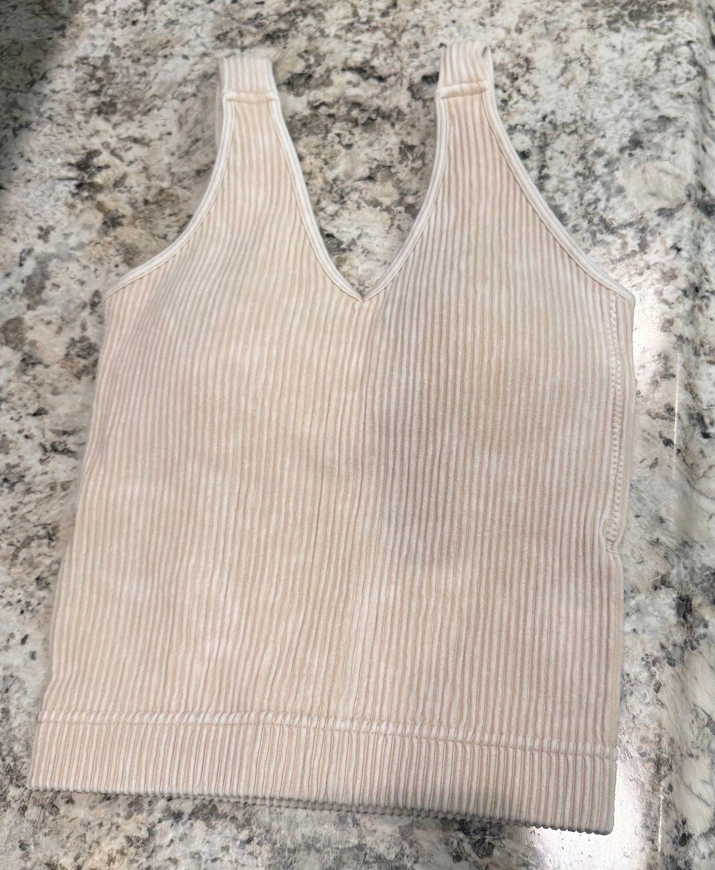 The Lainey Ribbed Knit Stone Washed V-Neck Padded Brami - 3 Colors