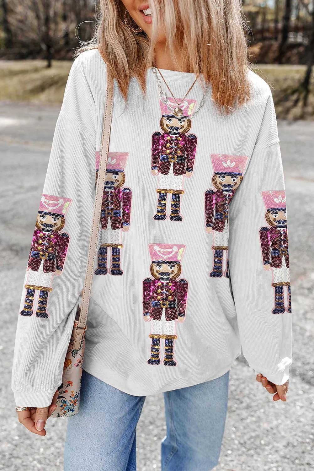 Sequin Nutcracker Graphic Christmas Fashion Sweatshirt