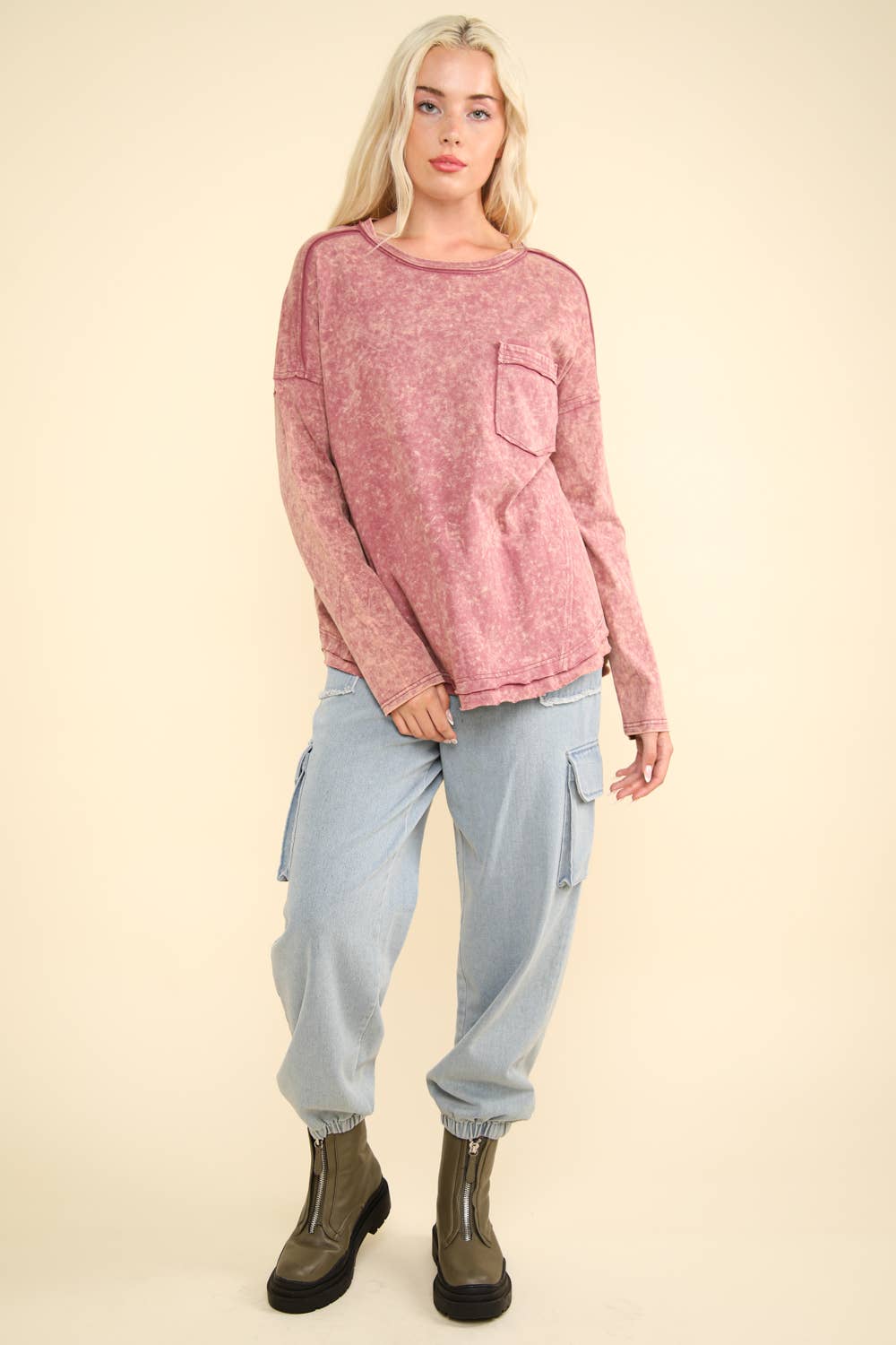 Mineral Washed Casual Knit Top