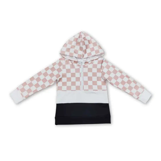 Plaid Color Block Hooded Pullover