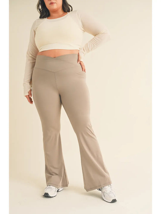 Plus Taupe High Waist Crossover Flare Legging