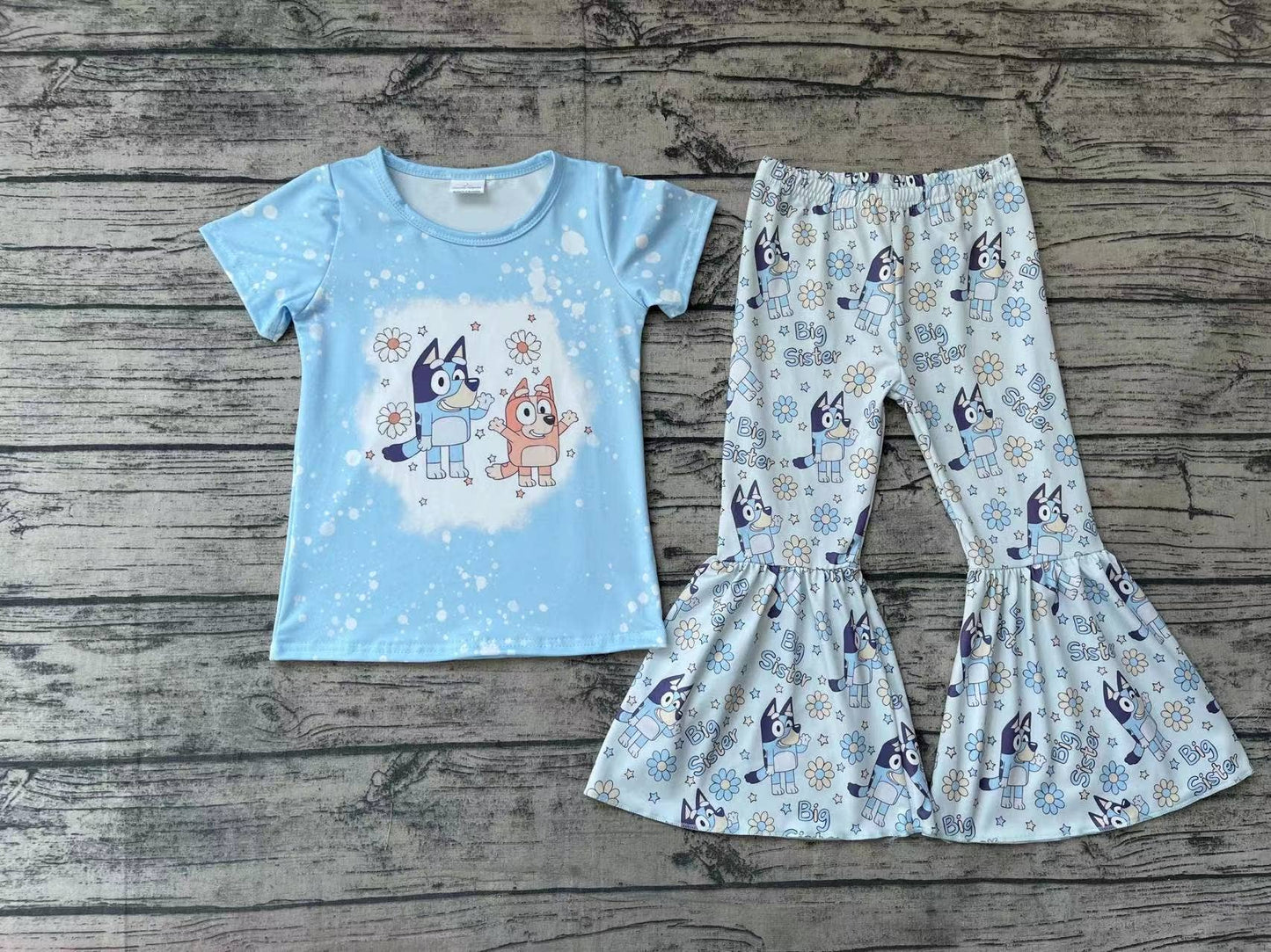 Big Sister Blue Dog Bell Bottom Set