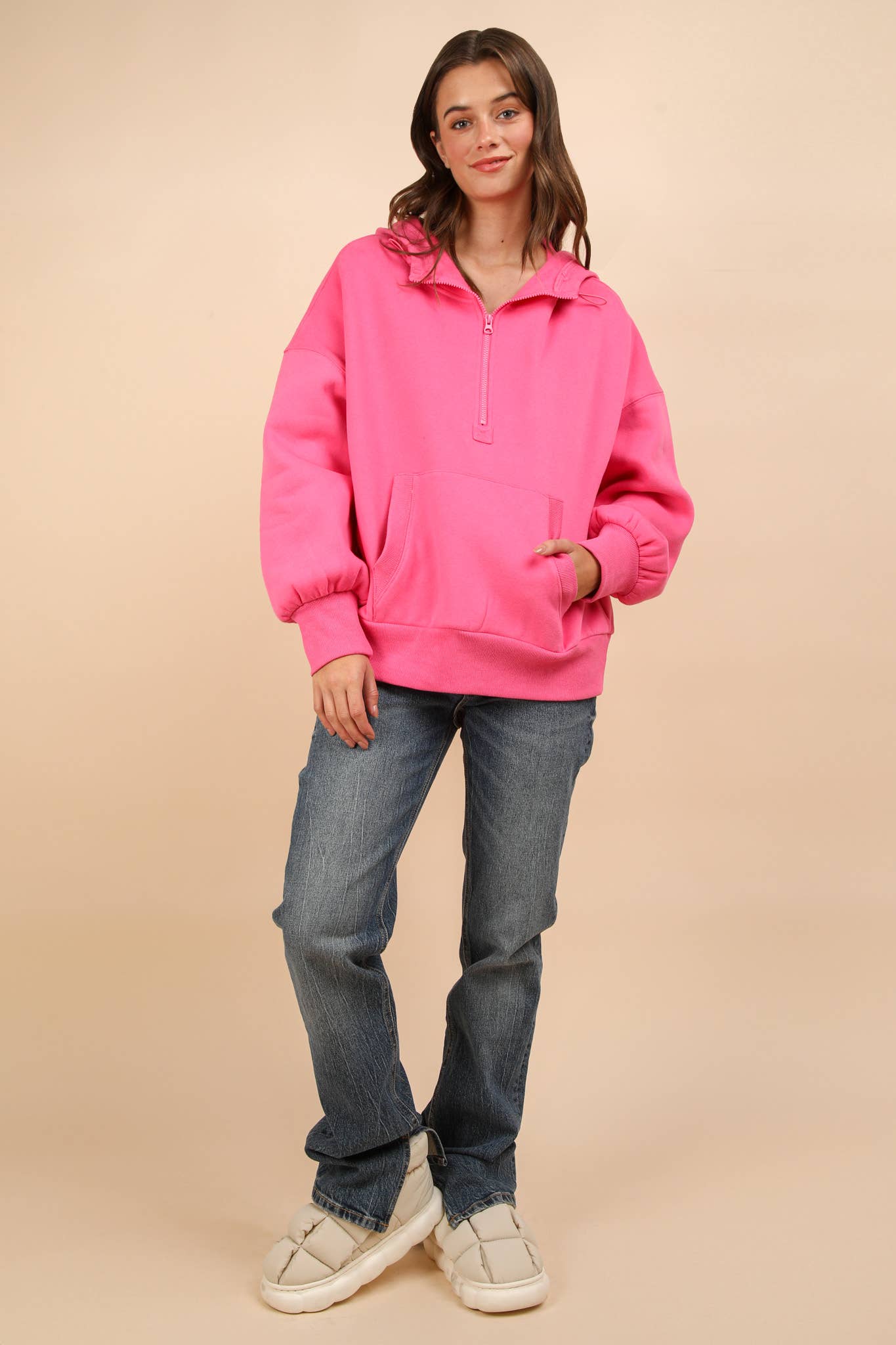 Oversized Half Zip Up Hooded Pullover - 2 COLORS!