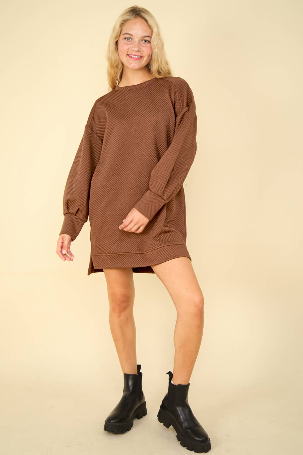 Round Neck Oversized Comfy Long Sleeve Mini Dress