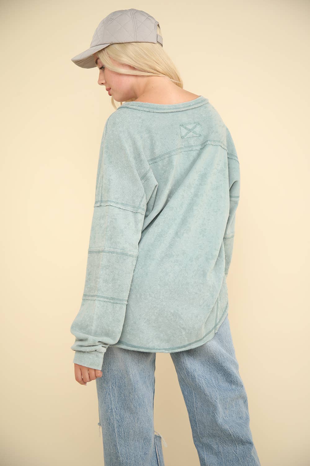 Washed Knit V-Neck Oversized Top