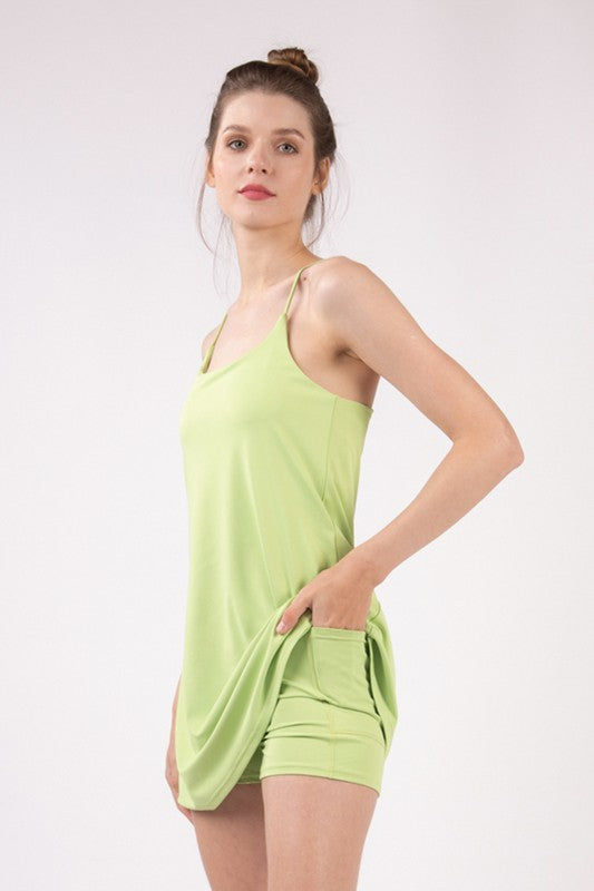 Active Tennis Dress with Shorts - Green