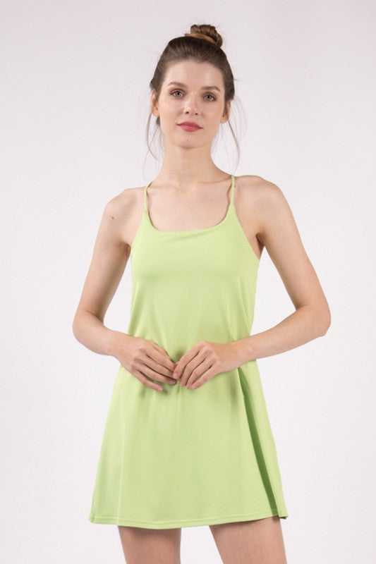 Active Tennis Dress with Shorts - Green