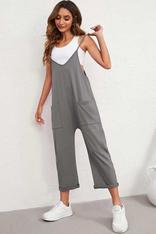 Pocketed Spaghetti Strap Straight Leg Jumpsuit