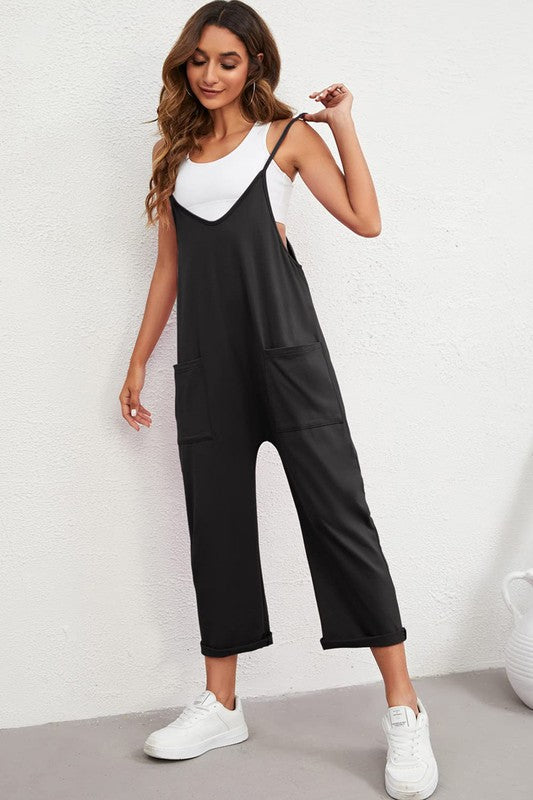 Pocketed Spaghetti Strap Straight Leg Jumpsuit