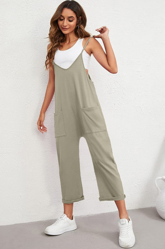 Pocketed Spaghetti Strap Straight Leg Jumpsuit