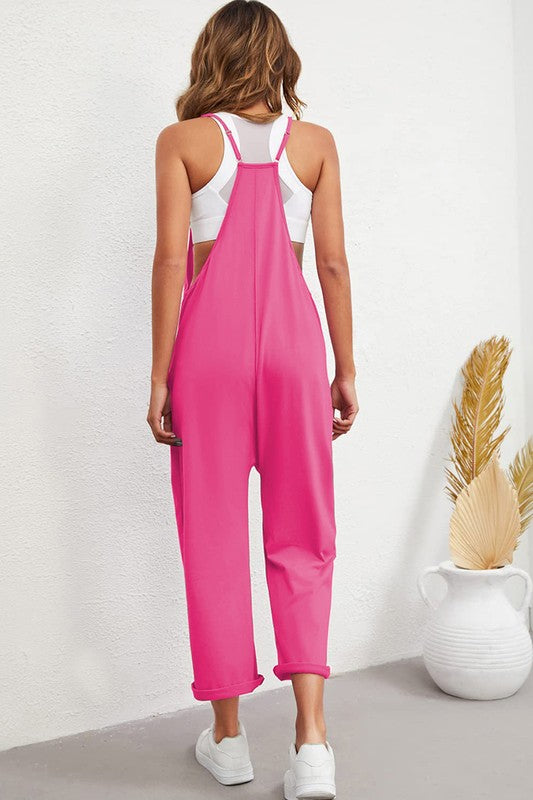 Pocketed Spaghetti Strap Straight Leg Jumpsuit