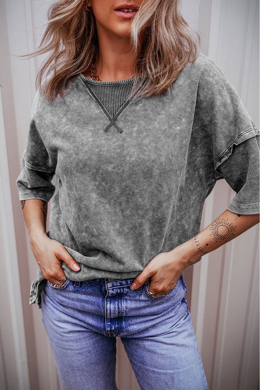 Mineral Wash Exposed Seam Drop Shoulder Oversized TShirt