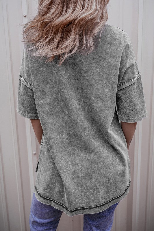 Mineral Wash Exposed Seam Drop Shoulder Oversized TShirt