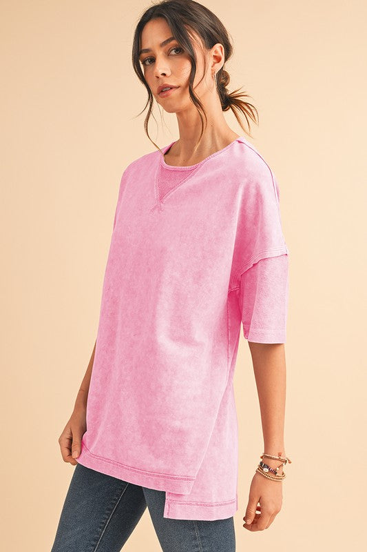 Mineral Wash Exposed Seam Drop Shoulder Oversized TShirt