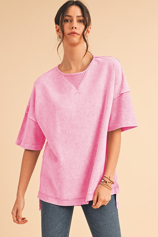 Mineral Wash Exposed Seam Drop Shoulder Oversized TShirt