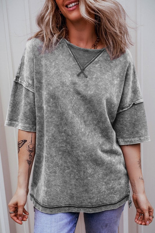 Mineral Wash Exposed Seam Drop Shoulder Oversized TShirt