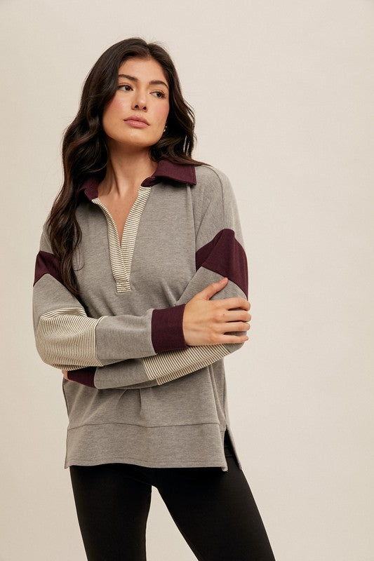 Brushed Jersey Striped Colorblock Pullover