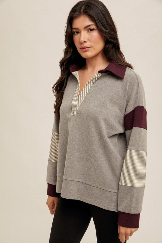 Brushed Jersey Striped Colorblock Pullover