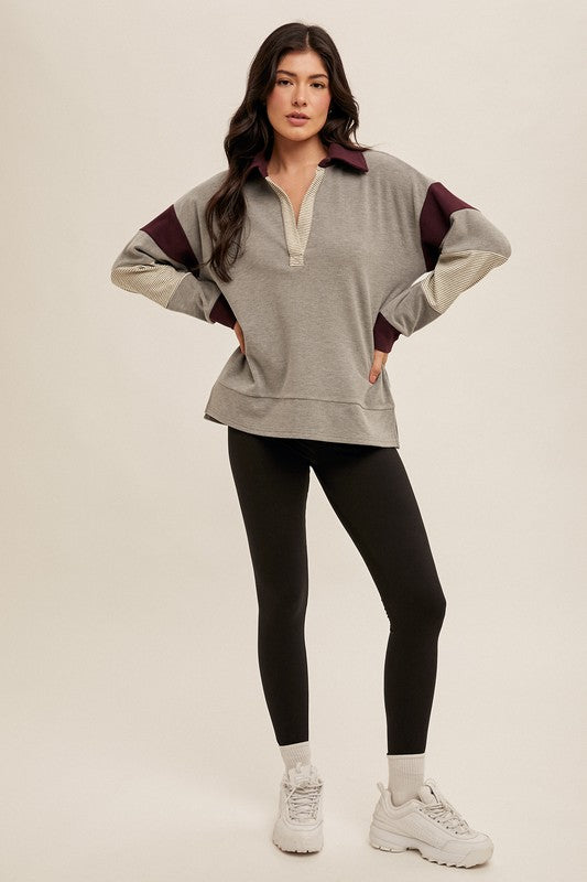 Brushed Jersey Striped Colorblock Pullover