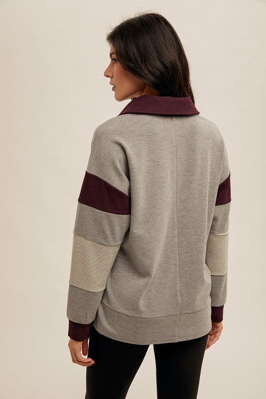 Brushed Jersey Striped Colorblock Pullover