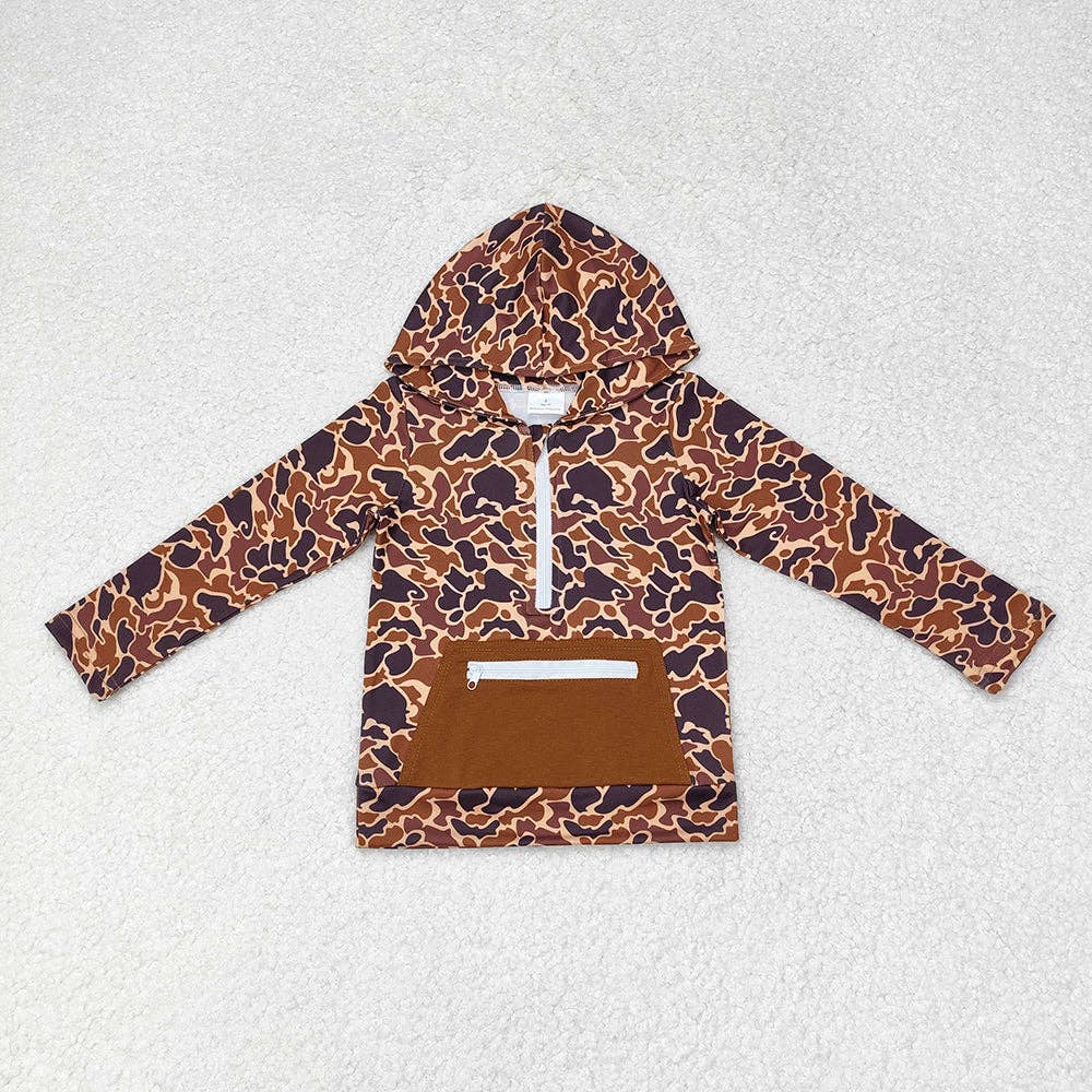 Brown Camo Hooded Zip Pullovers