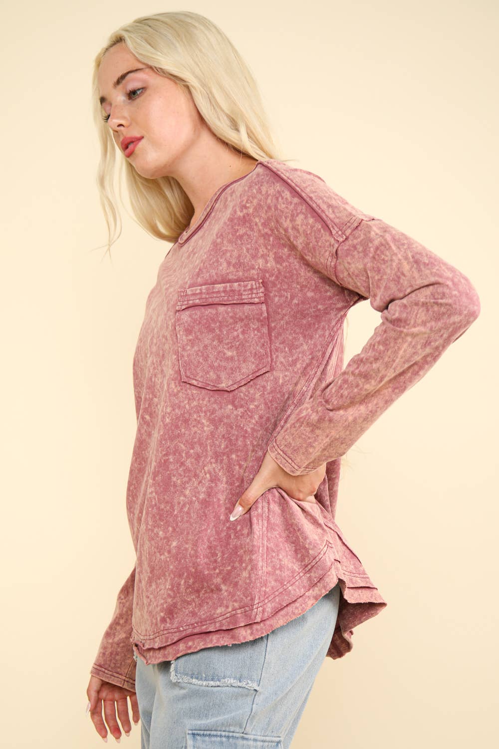 Mineral Washed Casual Knit Top