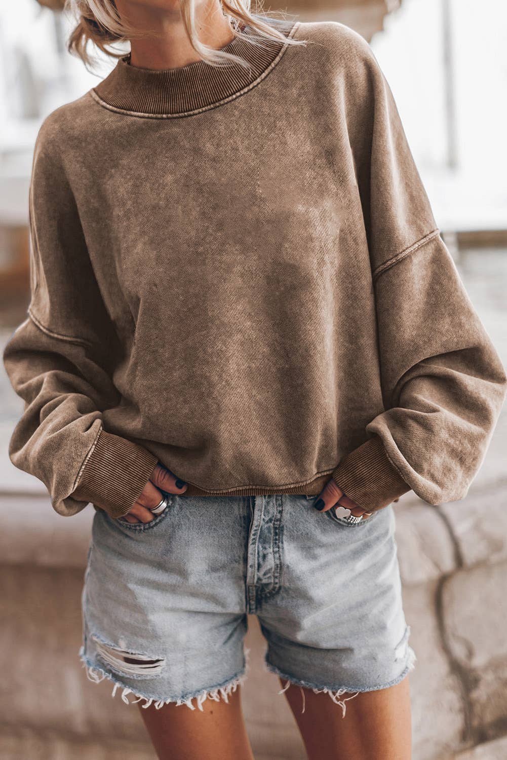 Vintage Wash Crew Neck Pullover Sweatshirt