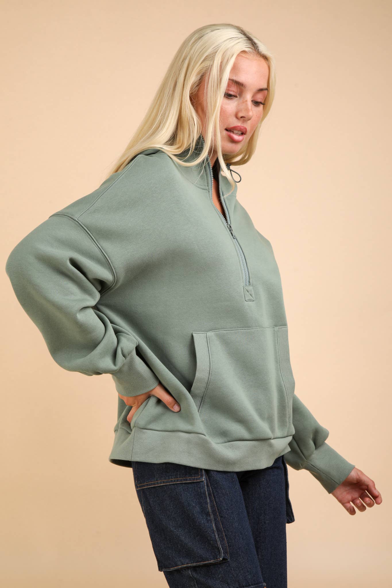 Oversized Half Zip Up Hooded Pullover - 2 COLORS!