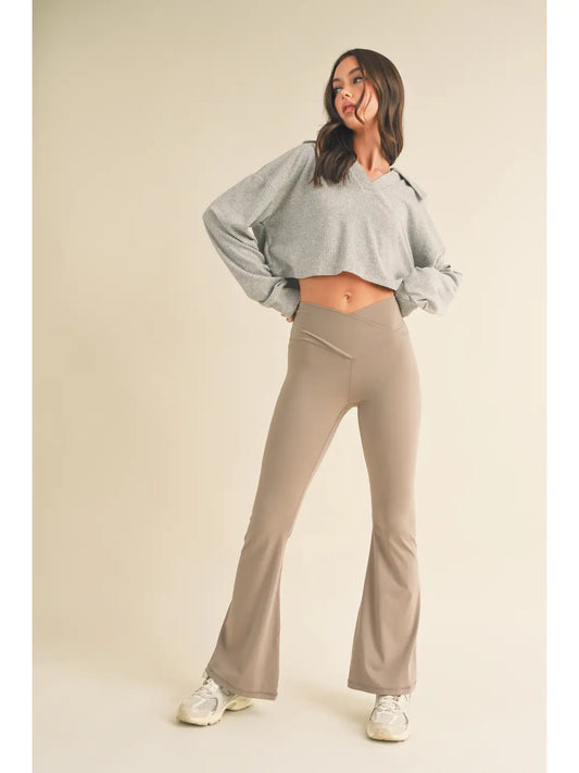 Taupe High Waist Crossover Flare Legging