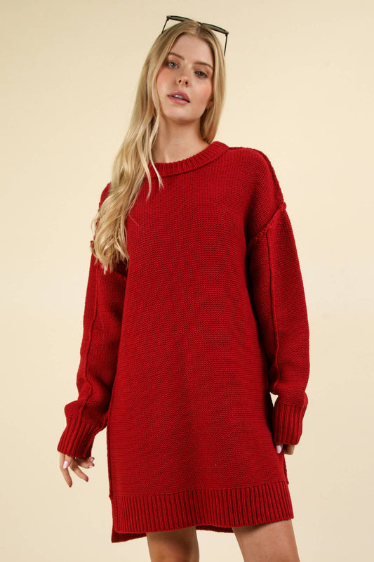 Chunky Round Neck Oversized Sweater Mini Dress