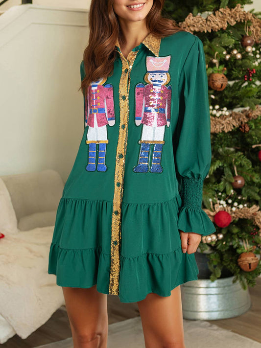 Nutcracker Sequin Button-Down Short Dress