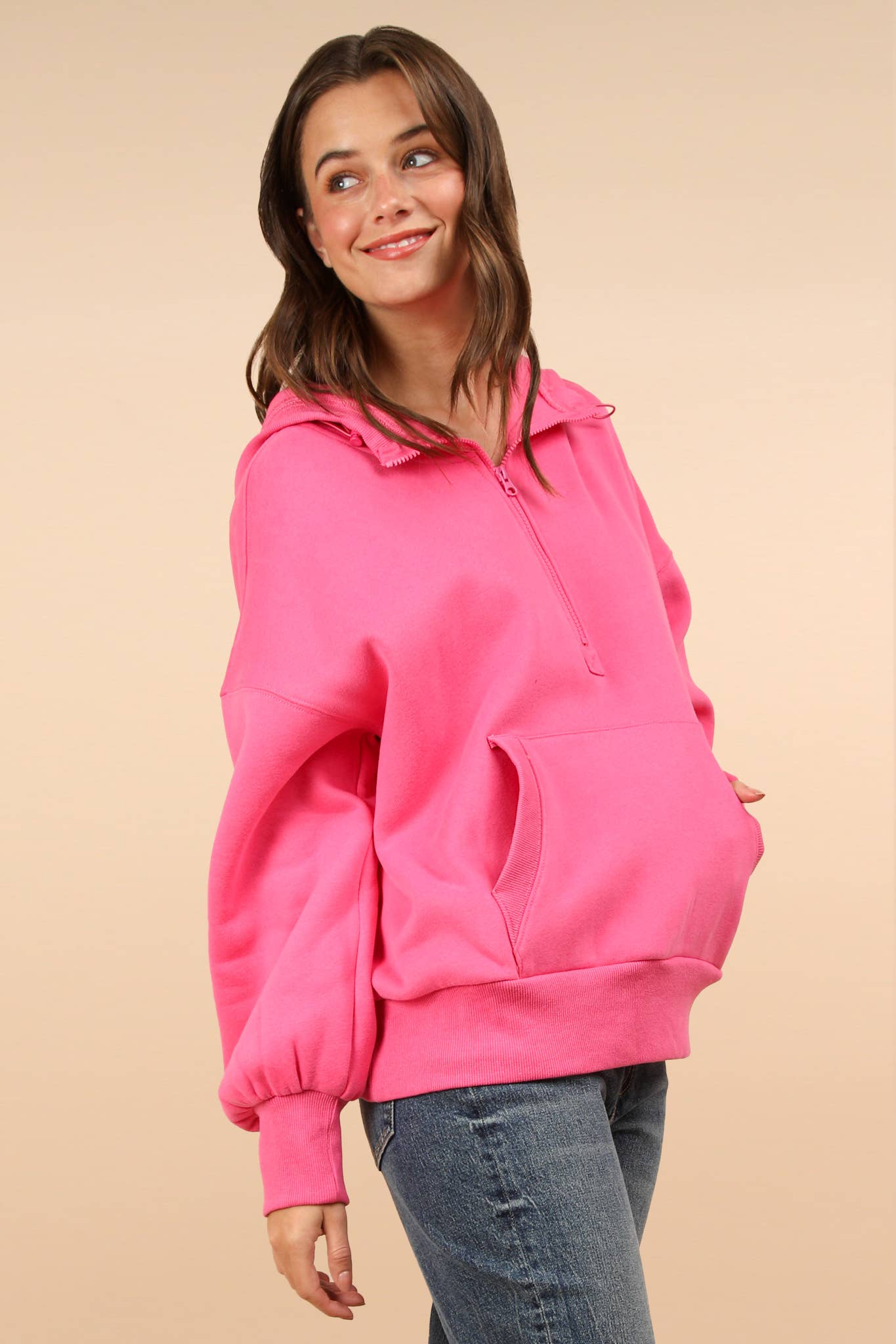 Oversized Half Zip Up Hooded Pullover - 2 COLORS!