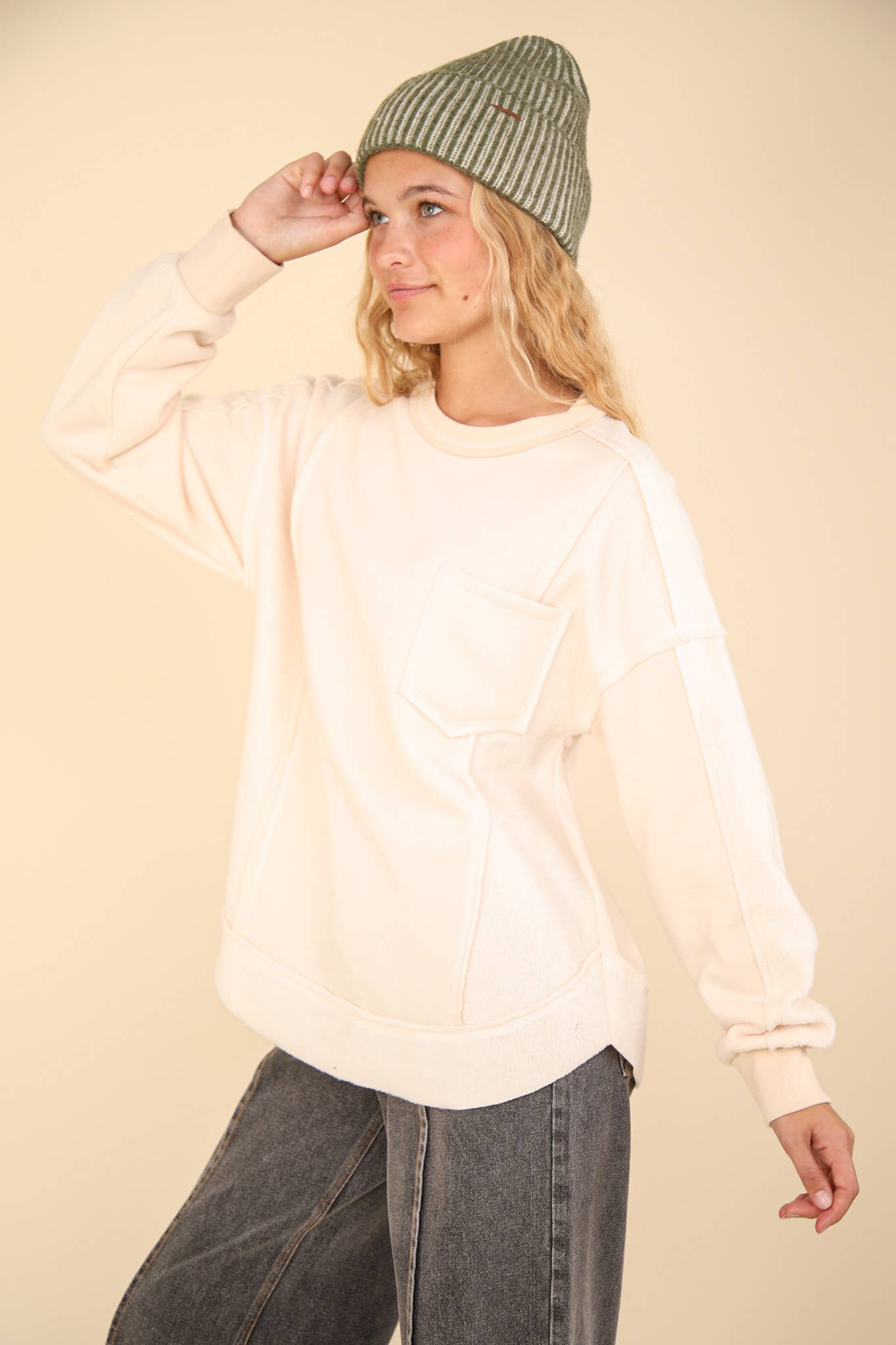 Contrast French Terry Knit Oversized Comfy Top