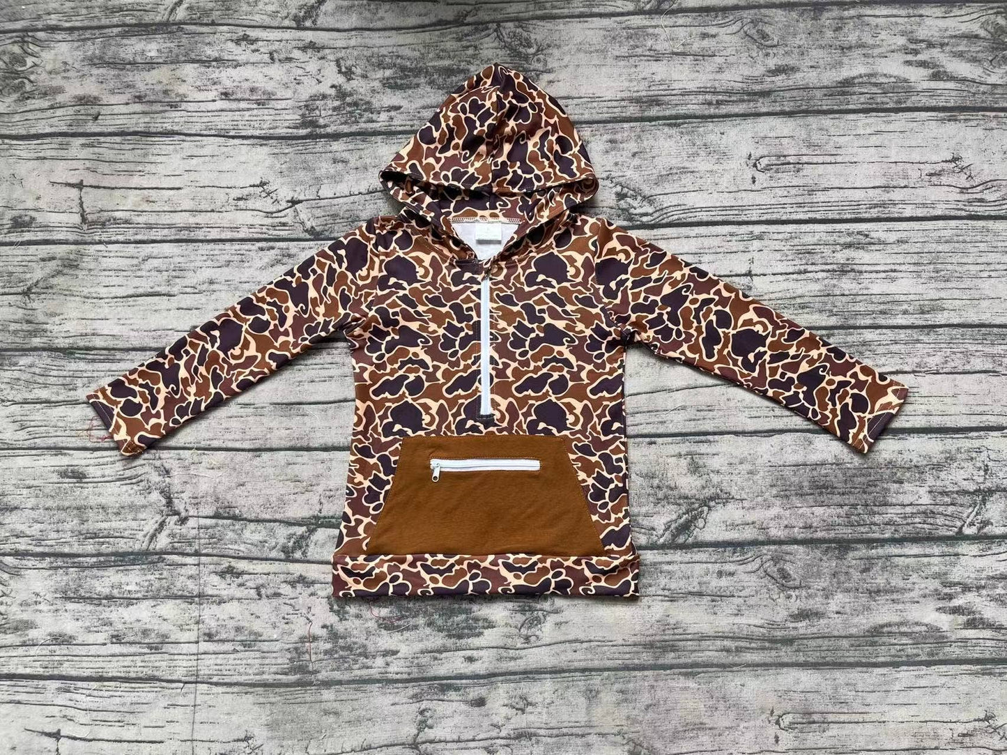 Brown Camo Hooded Zip Pullovers