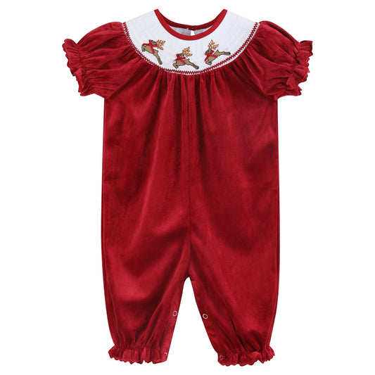 Red Velvet Reindeer Smocked Playsuit