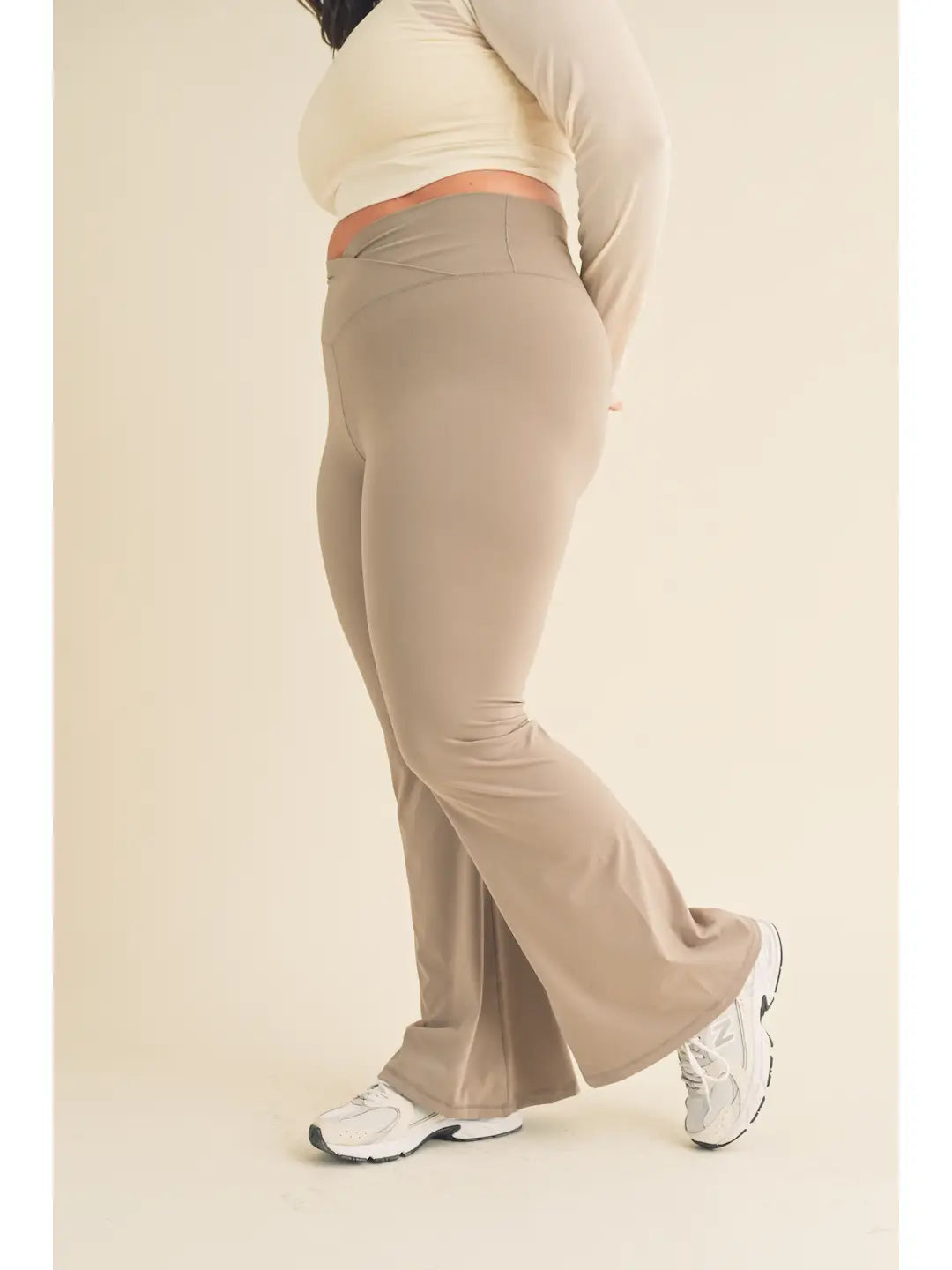 Plus Taupe High Waist Crossover Flare Legging