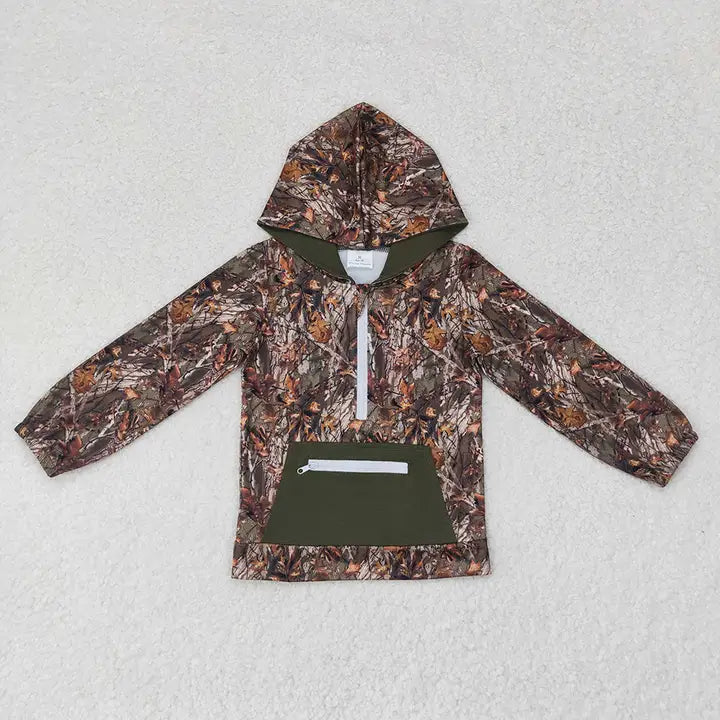 Camo Hooded Pullover with Green Front Pocket