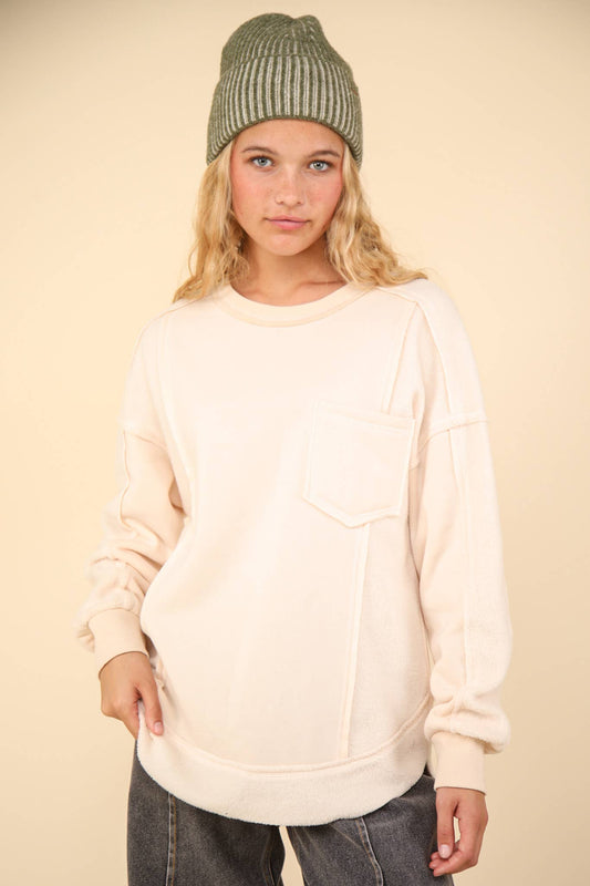 Contrast French Terry Knit Oversized Comfy Top