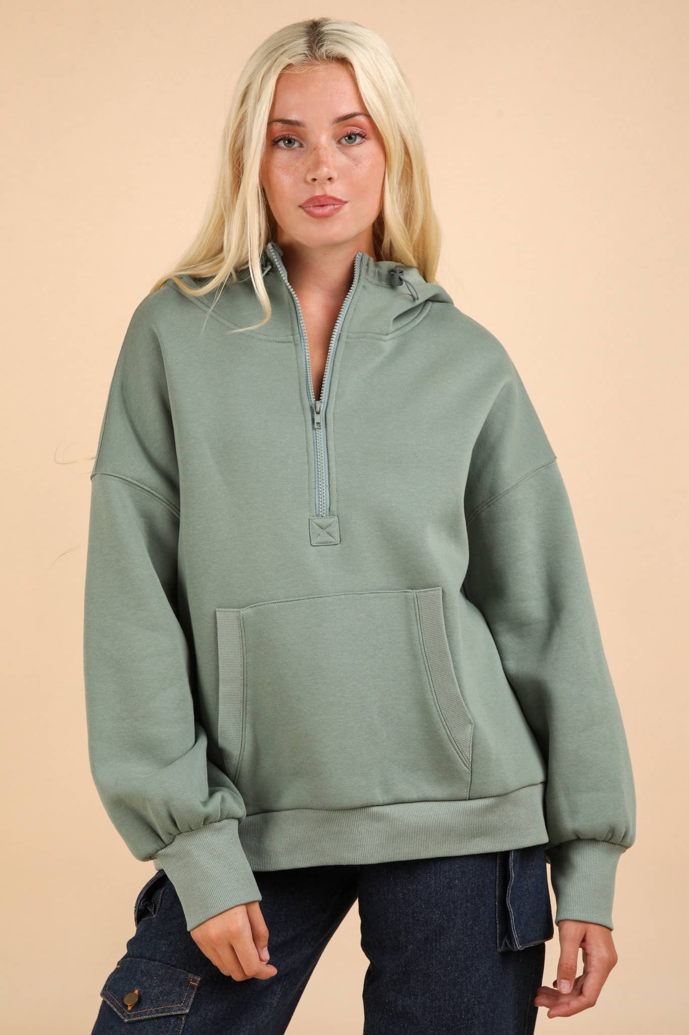 Oversized Half Zip Up Hooded Pullover - 2 COLORS!